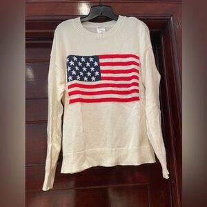 Serra Cream Knit Sweater w/American Flag